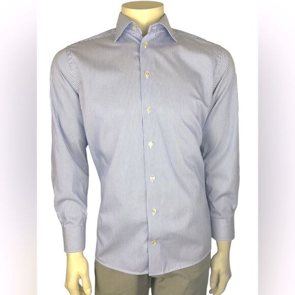 Eton Contemporary Fit Dress Shirt Blue/White Striped Twill Like New Size 41/16 - Picture 1 of 7